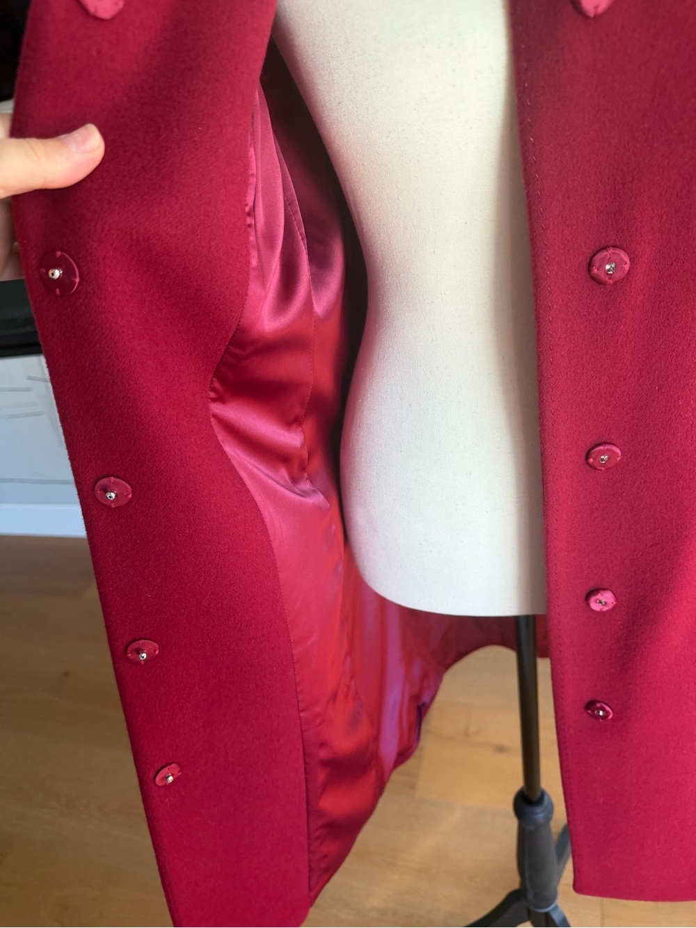 Bergdorf Goodman Women's Long Sleeve Sculpted Crimson Dress Coat - Picture 16 of 17